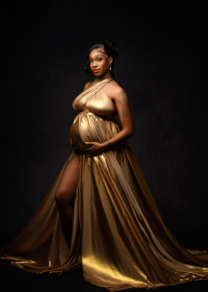 gold dress maternity Foil Gown Material:48% Nylon 28% Polyester 24% Nylon church guest attending an Hidden Valley - Brandclub ClothingSize:large