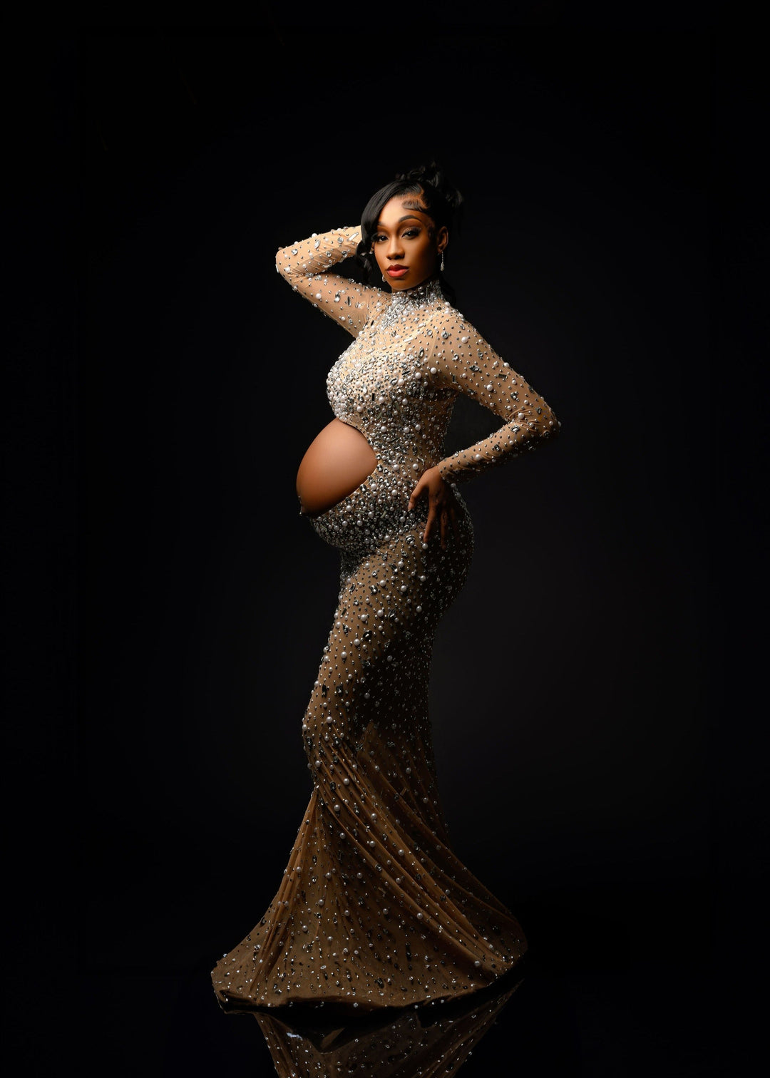slim fit dress slacks Oscar Bronze Satin Maternity Gown for Photo Shoot and Baby Showers – sharon  rose custom main image 0