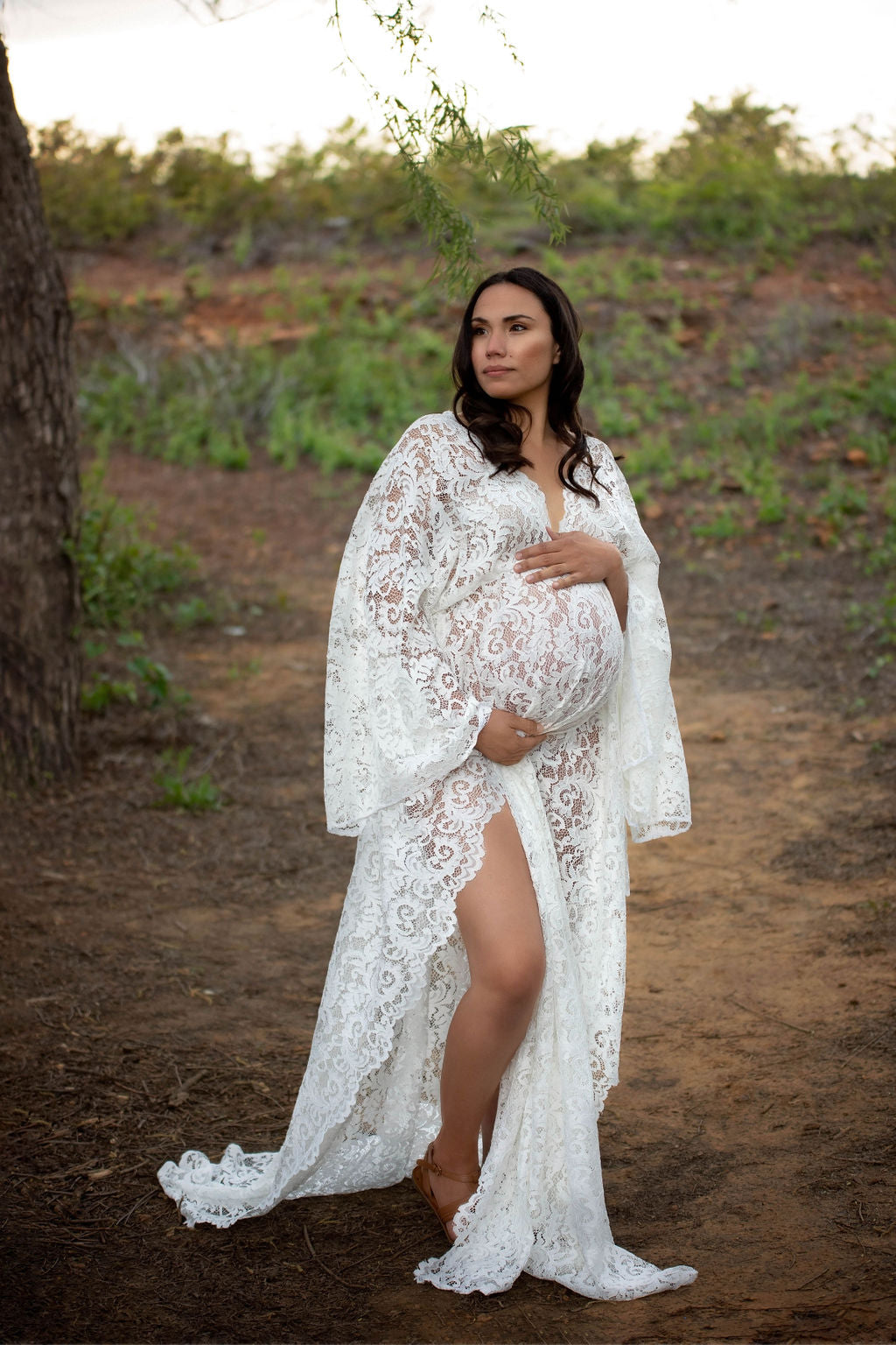 fitted lace wedding dress Livette Boho Gown - Maternity Dress Rental XLarge